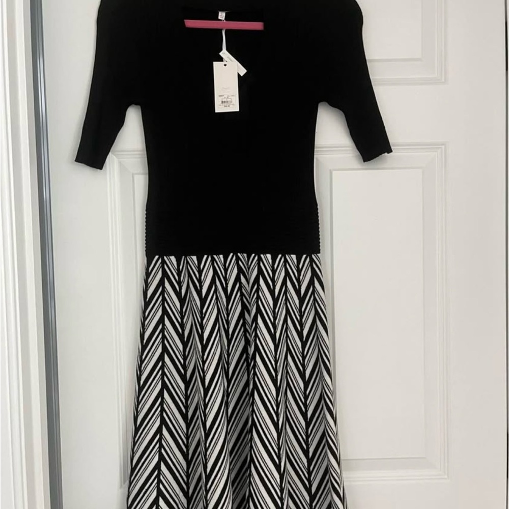 Brand New Never Worn Black and White Chevron Dress